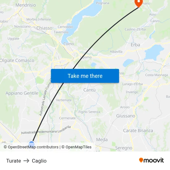 Turate to Caglio map