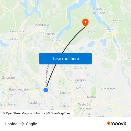 Uboldo to Caglio map
