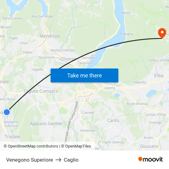 Venegono Superiore to Caglio map