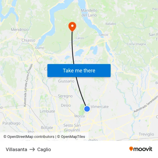 Villasanta to Caglio map