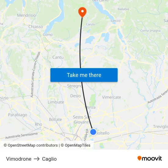 Vimodrone to Caglio map