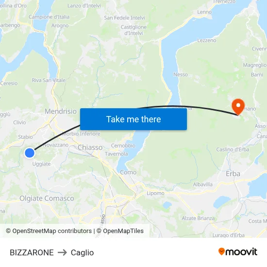 BIZZARONE to Caglio map
