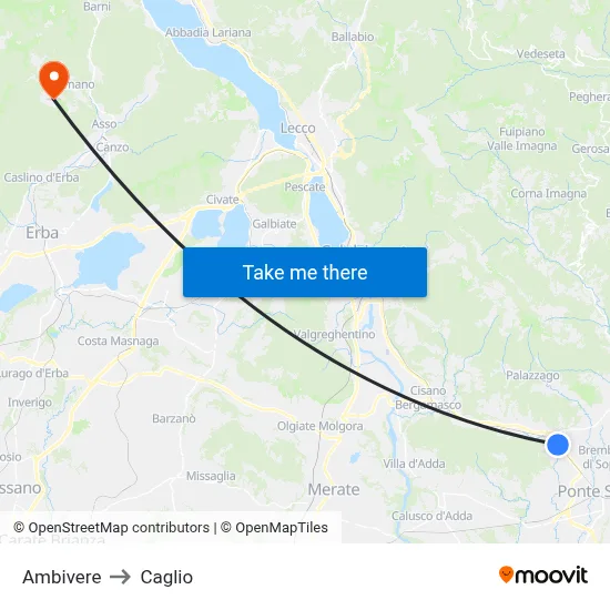 Ambivere to Caglio map