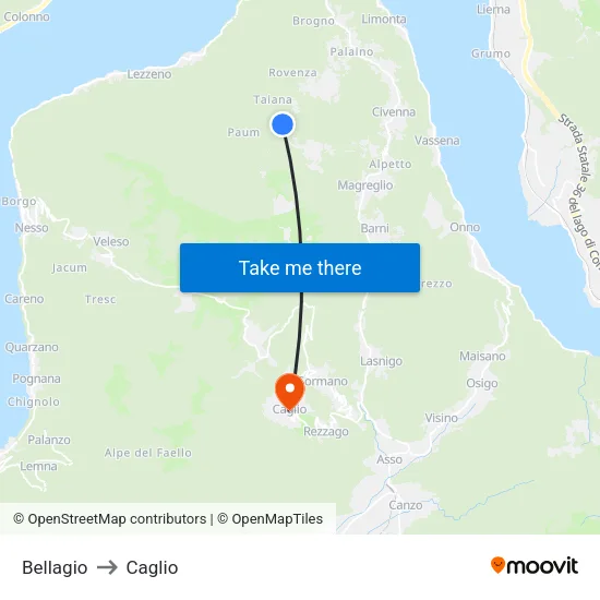 Bellagio to Caglio map