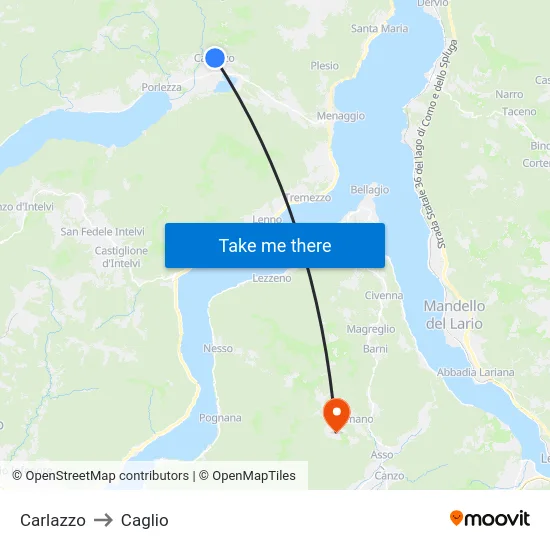 Carlazzo to Caglio map