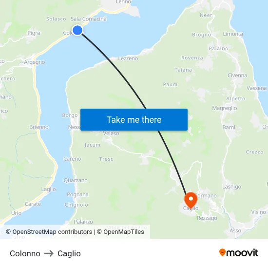 Colonno to Caglio map