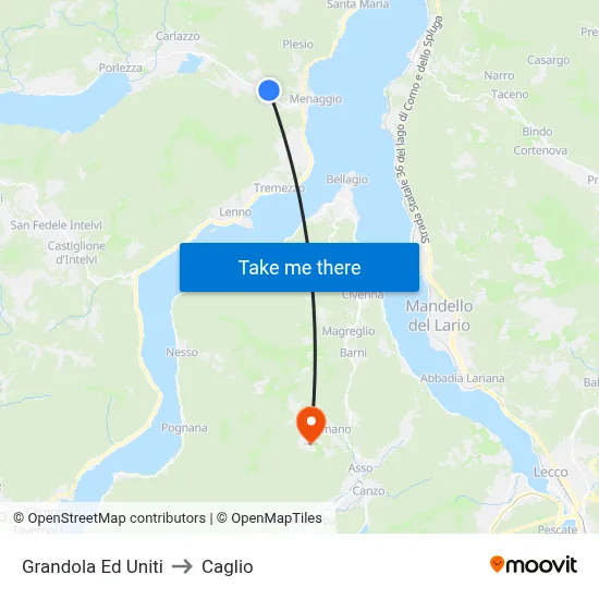 Grandola Ed Uniti to Caglio map
