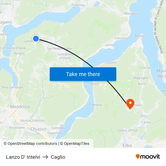 Lanzo d'Intelvi to Caglio map