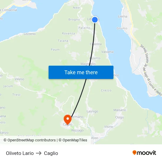 Oliveto Lario to Caglio map