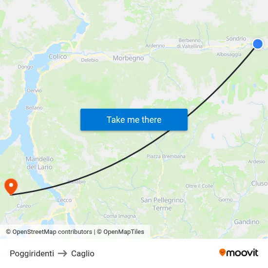 Poggiridenti to Caglio map