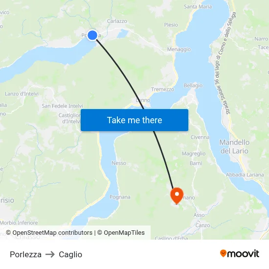 Porlezza to Caglio map