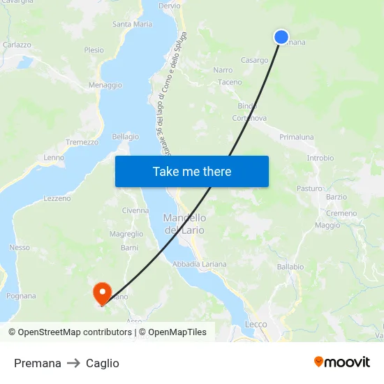 Premana to Caglio map