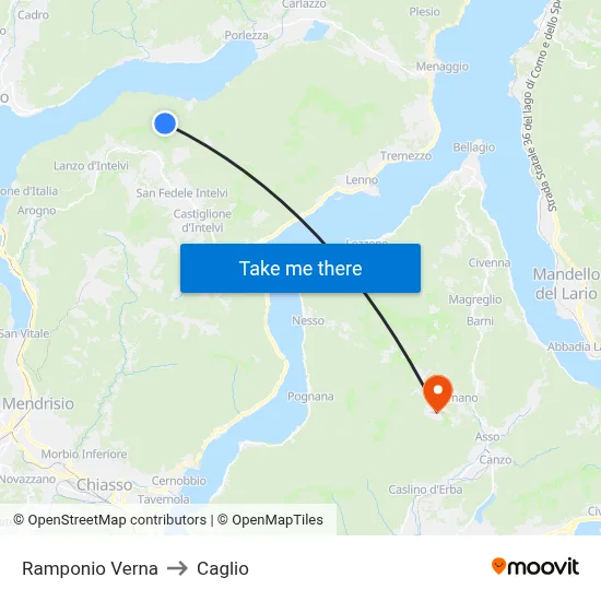 Ramponio Verna to Caglio map