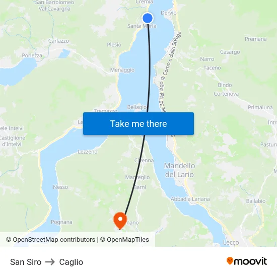 San Siro to Caglio map
