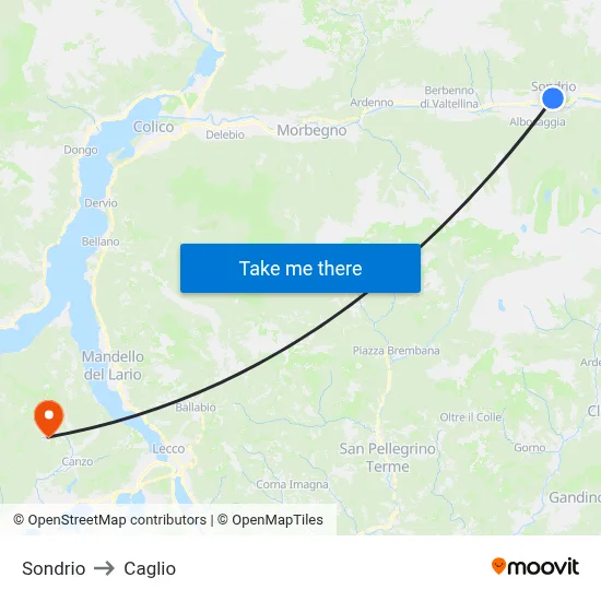 Sondrio to Caglio map