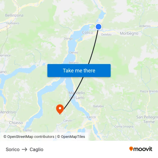 Sorico to Caglio map