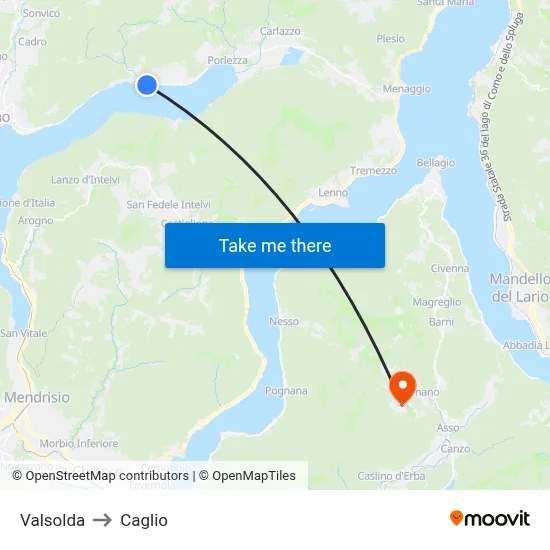 Valsolda to Caglio map