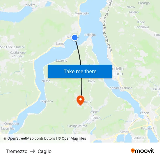 Tremezzo to Caglio map