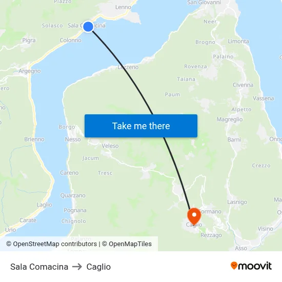 Sala Comacina to Caglio map