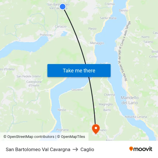 San Bartolomeo Val Cavargna to Caglio map