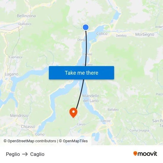 Peglio to Caglio map