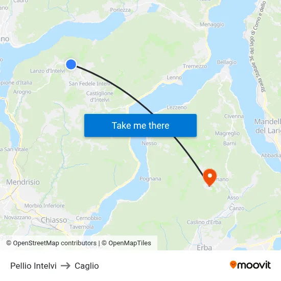 Pellio Intelvi to Caglio map