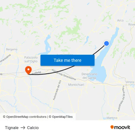 Tignale to Calcio map