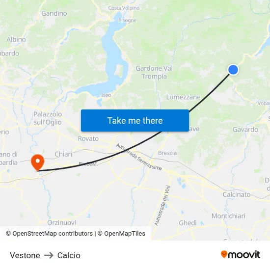Vestone to Calcio map