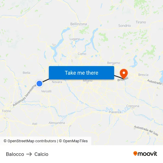 Balocco to Calcio map