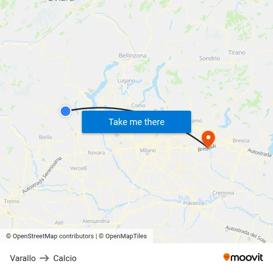 Varallo to Calcio map