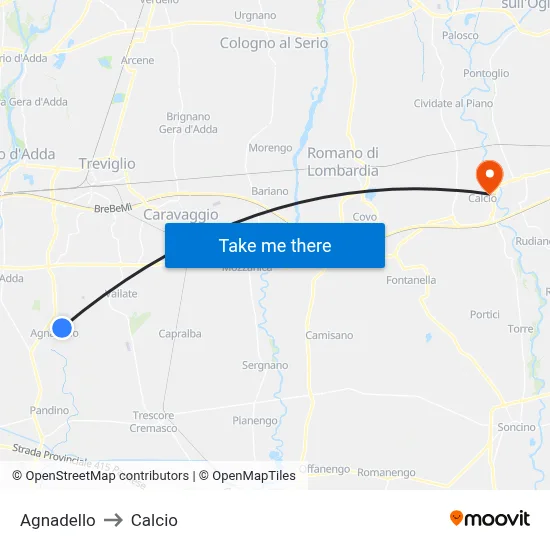 Agnadello to Soccer map