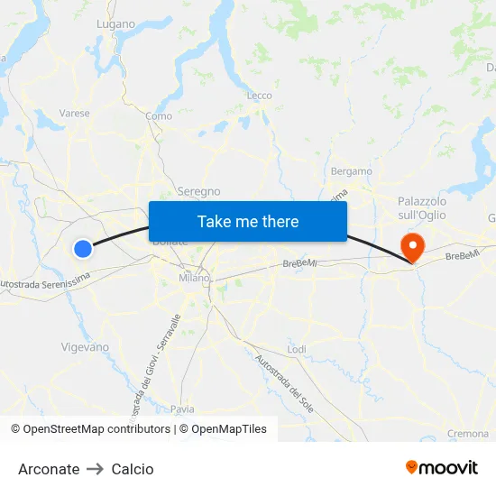 Arconate to Soccer map