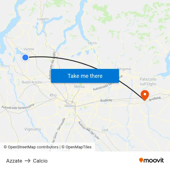 Azzate to Calcio map