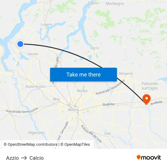 Azzio to Calcio map