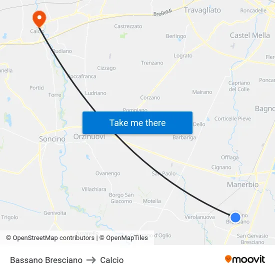 Bassano Bresciano to Calcio map