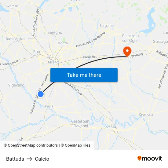Battuda to Calcio map