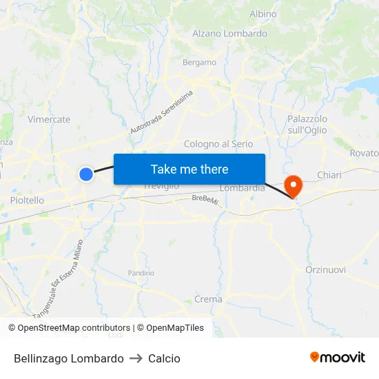 Bellinzago Lombardo to Soccer map