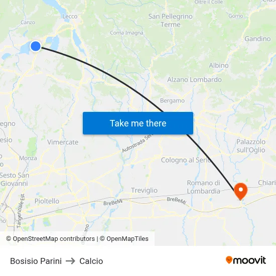 Bosisio Parini to Calcio map