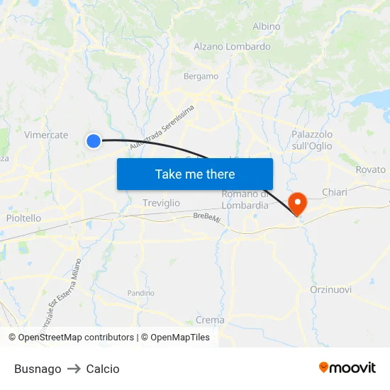 Busnago to Soccer map