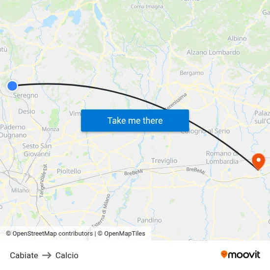 Cabiate to Calcio map