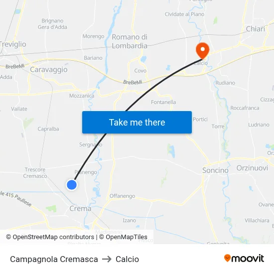 Campagnola Cremasca to Calcio map