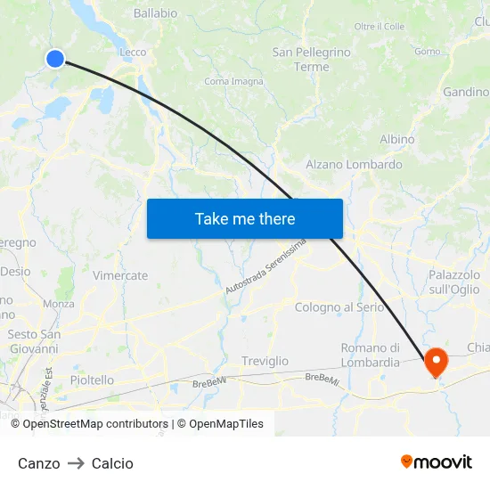 Canzo to Calcio map