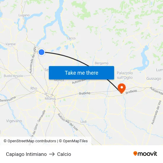 Capiago Intimiano to Calcio map