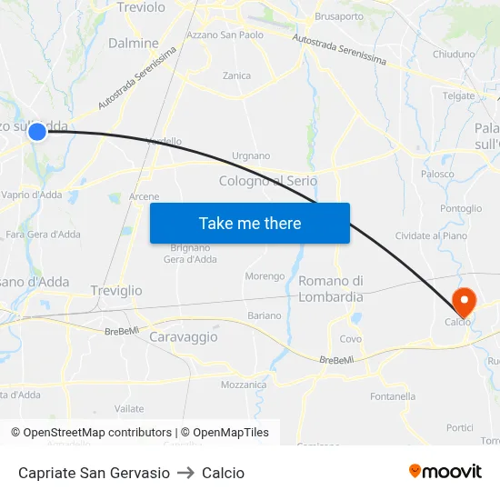 Capriate San Gervasio to Soccer map