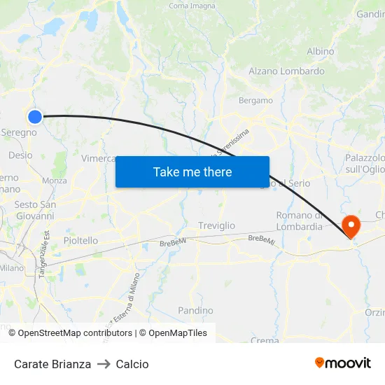 Carate Brianza to Calcio map