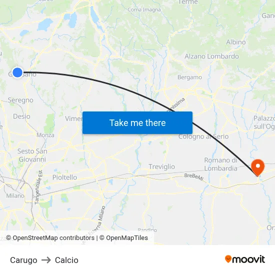 Carugo to Soccer map