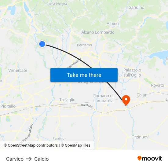 Carvico to Soccer map