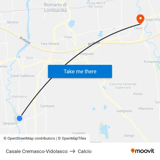 Casale Cremasco-Vidolasco to Calcio map