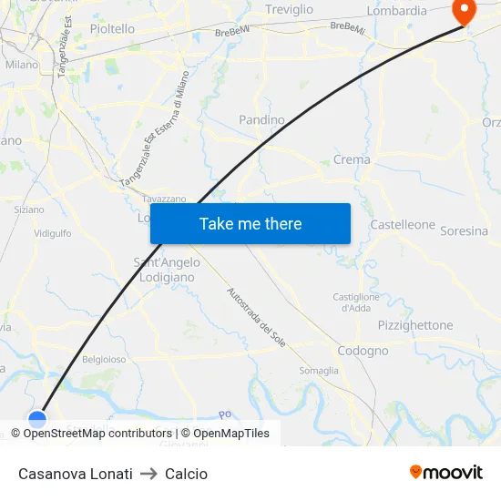 Casanova Lonati to Calcio map