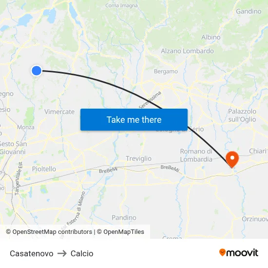 Casatenovo to Calcio map